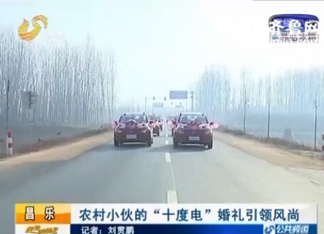 濰坊小伙開22輛電動(dòng)汽車迎新娘 算賬用了十度電