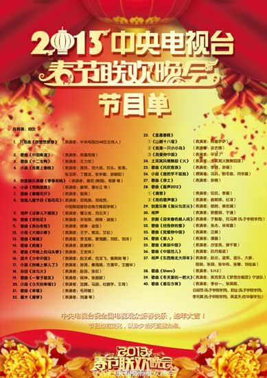蛇年春晚最終節目單曝光 未現李云迪名字(圖)