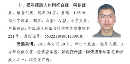 新疆公安廳通緝11名暴力恐怖案件犯罪嫌疑人（組圖）