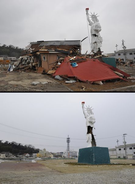 日本地震海嘯一年后恢復對比圖