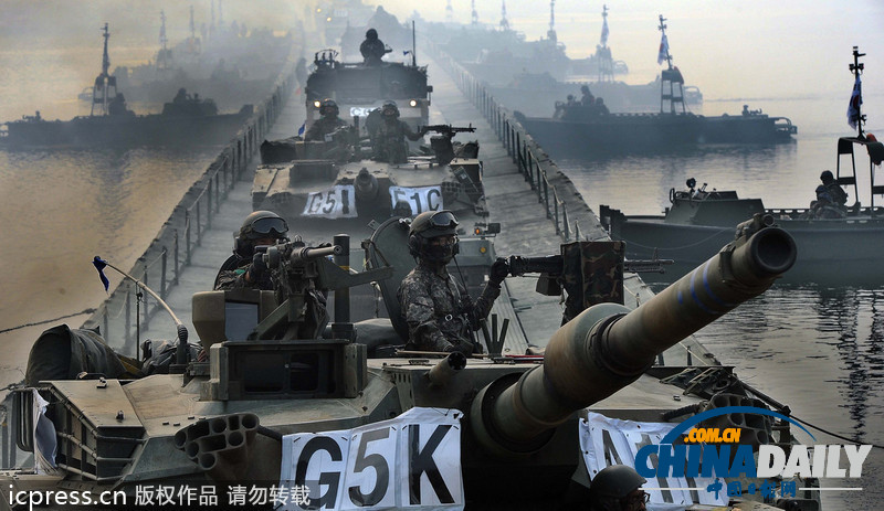 韓國漢江舉行護國軍演 裝甲車齊出動（組圖）