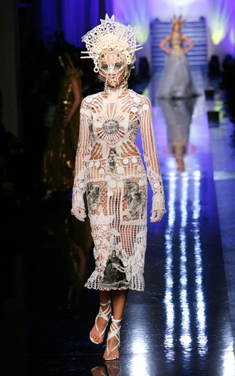 A model presents a creation by French designer Jean-Paul Gaultier as part of his Spring-Summer 2007 Haute Couture fashion collection in Paris, January 24, 2007.