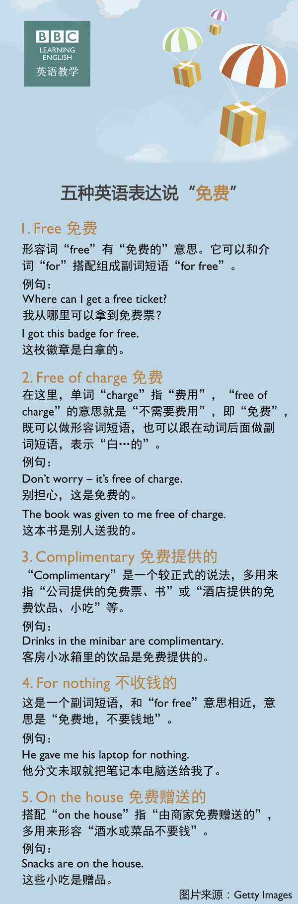 五種英語表達說“免費”