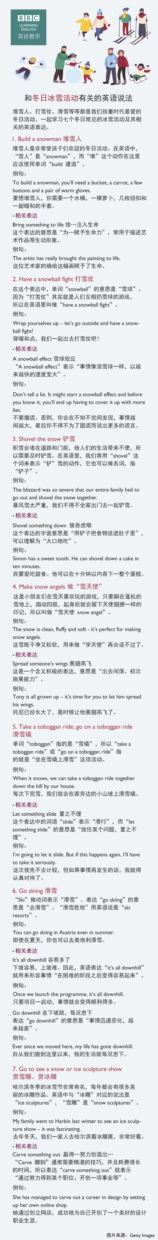 和冬日冰雪活動(dòng)有關(guān)的英語(yǔ)說法
