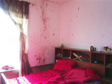 This image is believed to have been taken a day or two after the Haditha incident, and was made available in Baghdad, Iraq,Friday, June 2, 2006. by lawyer Khaled Salem Rsayef, but was not taken by him. It purportedly shows the scene in one of the houses in Haditha, Iraq after two dozen civilian Iraqis were allegedly killed by U.S. Marines last November, which Rsayef said Friday was carried out by three or four Marines while about 20 more waited outside.